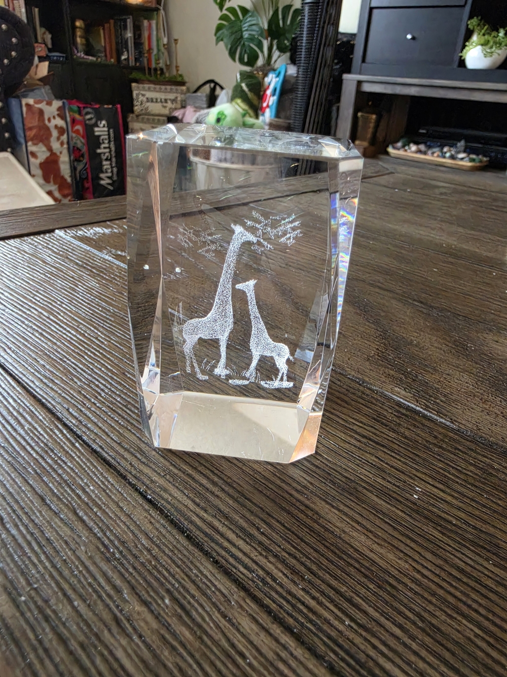 Crystal Giraffe Sculpture Decor - Clear Glass Paperweight